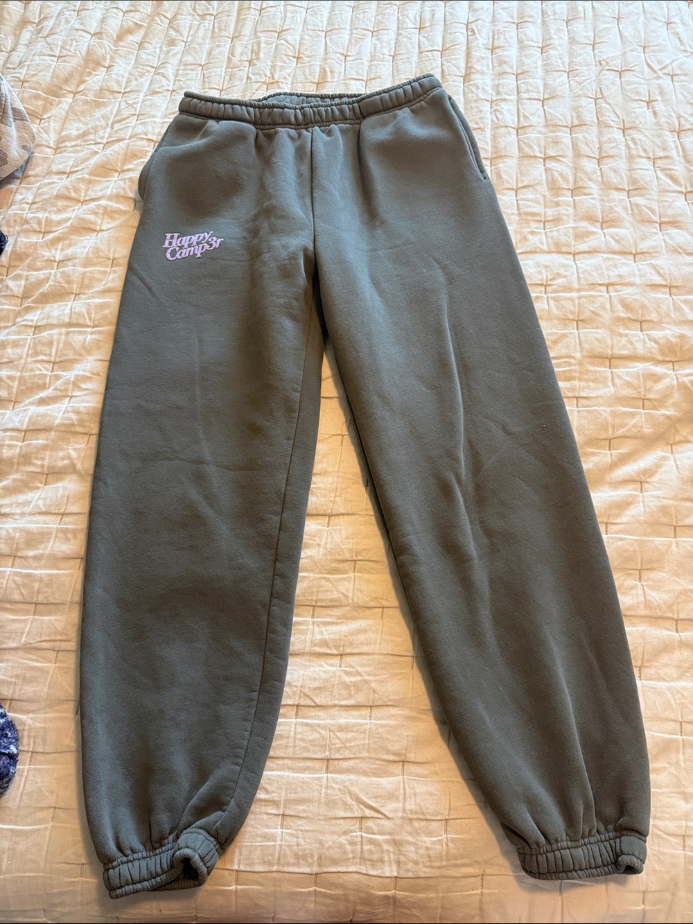 Happy Camper Olive Green Fleece Joggers - Women's Track Pants